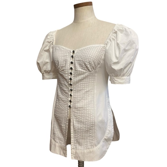 Anthropologie Maeve White Puff Sleeve Sweetheart Top Sz S - Picture 13 of 13